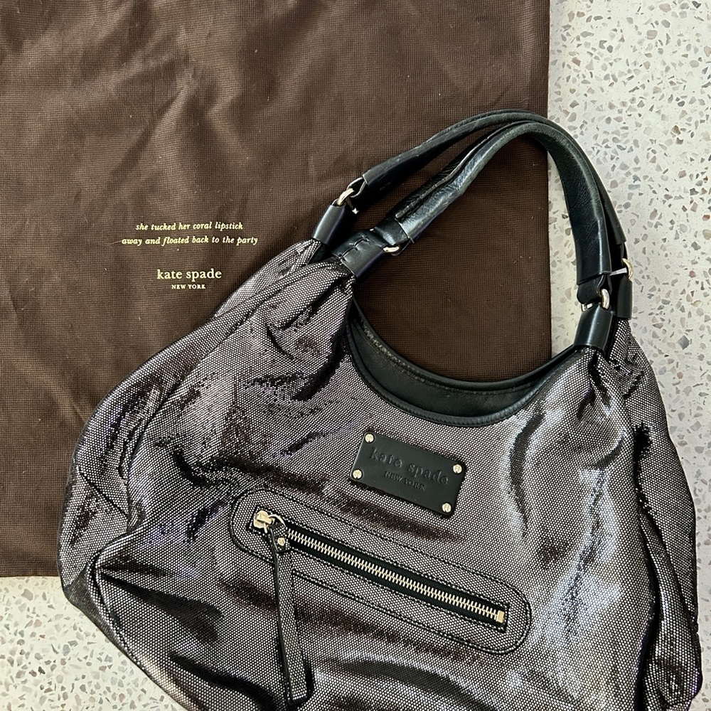 Kate Spade Metallic Black Hobo Sling Shoulder Bag with Original Dust Bag